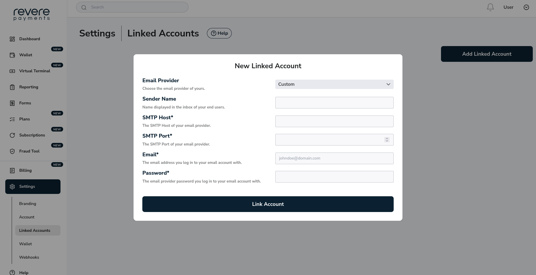 Custom Email Provider Linked Account